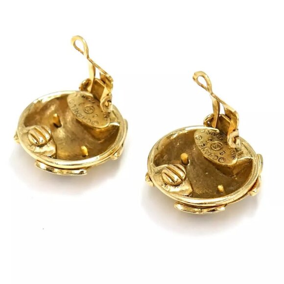 CHANEL CC Logos Rhinestone Round Clip-On Earrings Gold Tone 23 Auth w/Box q11447 - Picture 13 of 16